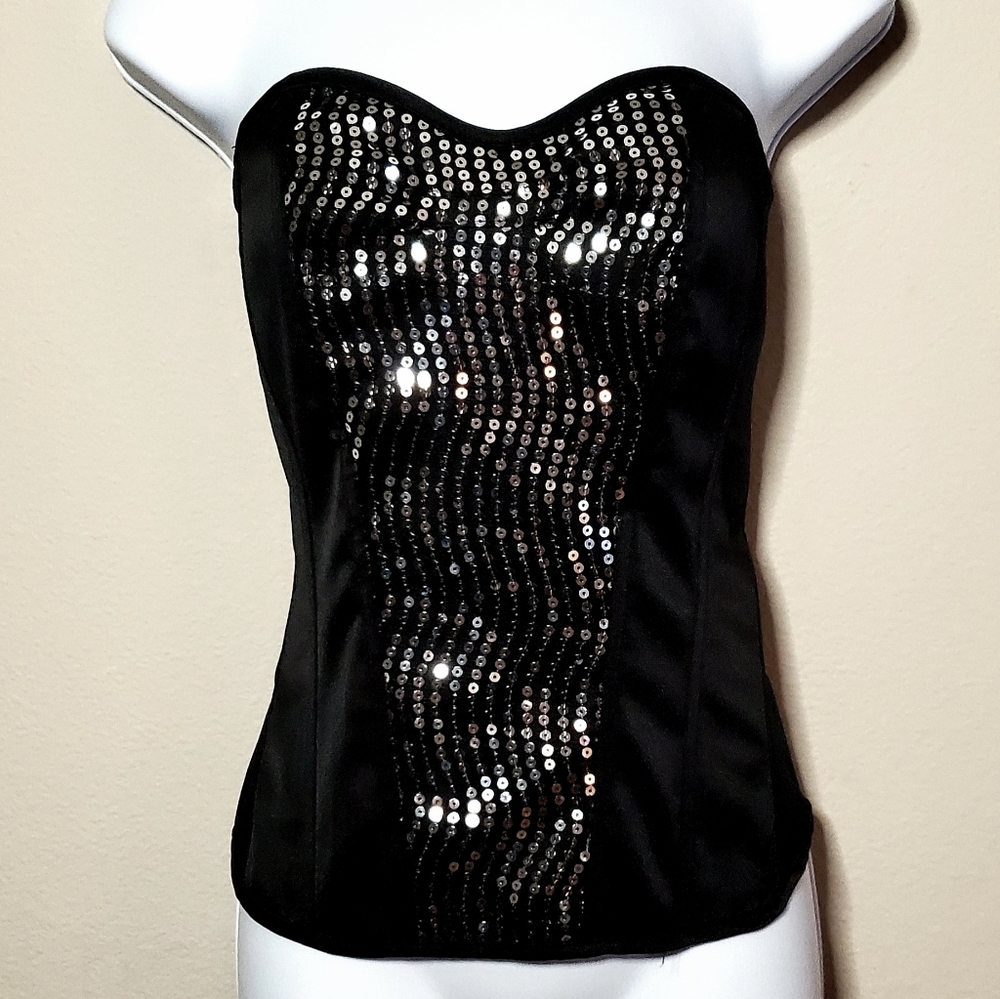 Charlotte Russe Black Sequin Strapless Bustier Top